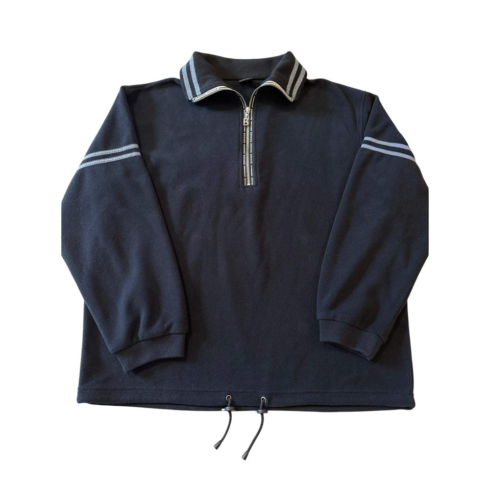 Bogner Mens Fleece Quarter Zip Pullover Black Striped Trim Made in USA Large